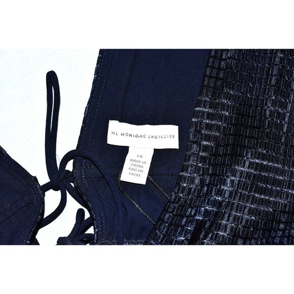 B2 NWT MONIQUE LHUILLIER Night Sky Deep V-neck Back Ties Sleeveless Dress Sz 16 - Picture 6 of 7